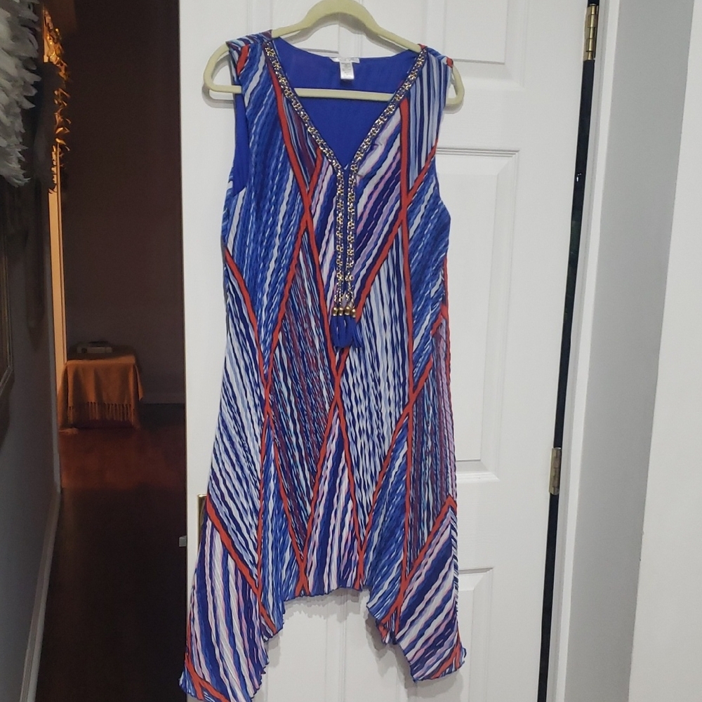 Blue and Red Sleeveless Dress